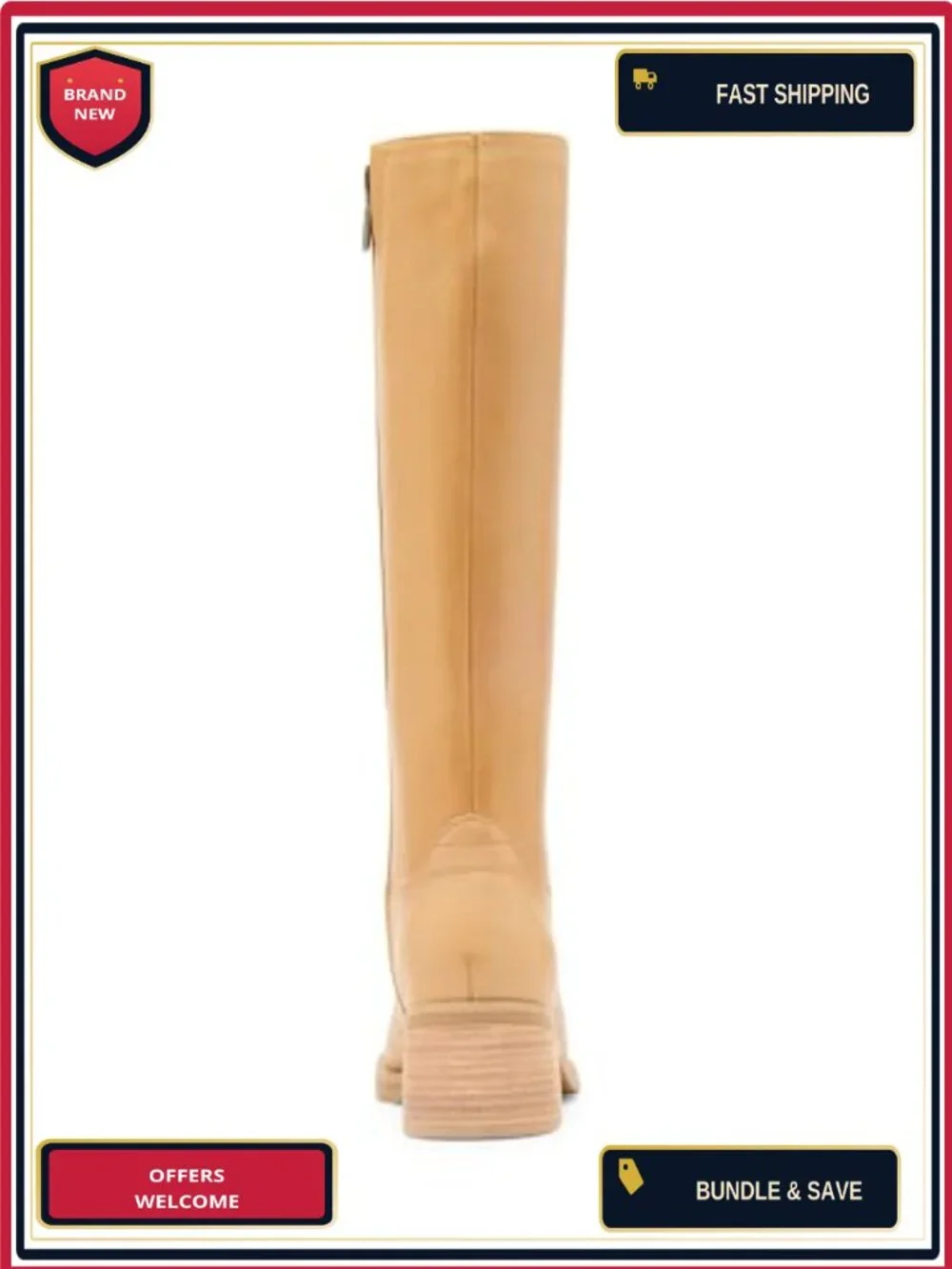 Waterproof Leather Mid-Calf Dress Boots with Block Heel